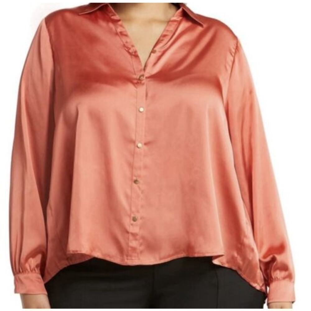 NWT Belldini Size Large Ginger Spice Orange Satin Button Down Blouse Work Office